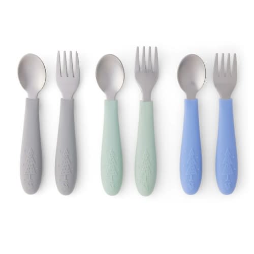 Babies/Toddler Stainless Steel Spoons + Forks with Silicone Handle
