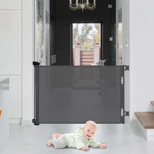 stusgo Retractable Baby Gate 33"x71"(1.8m)- Retractable Dog Gate (Black)