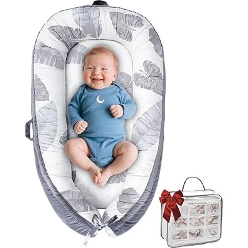 Baby Lounger, Baby Lounger for Newborn 0-24 Months, Premium Soft & Breathable Infant Lounger, Pure Cotton Baby Nest for Boys & Girls, Portable Newborn Lounger for Travel and Home.