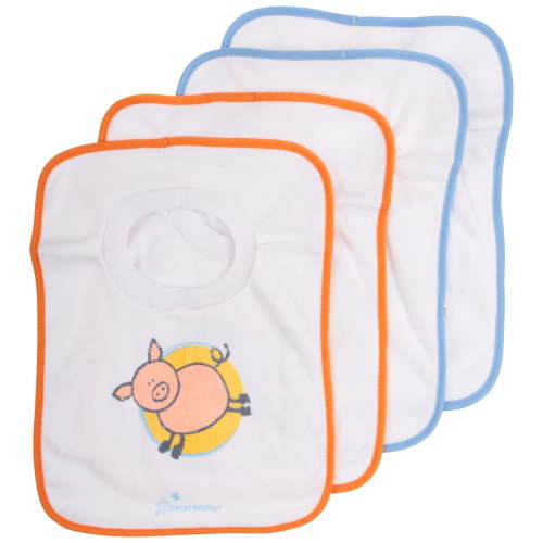 Dreambaby® Terry Cloth Cotton 4 Pack Pullover Baby Bibs for Teething Feeding and Drooling - Super Absorbent & Extra Soft - Machine Washable, Farm Animals