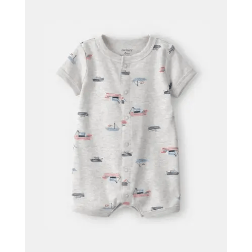 Baby Boy Boat Short-Sleeve Romper - Grey | Carter's