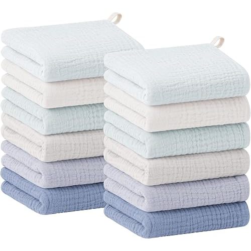 Bearmoss 12 Pack Baby Muslin Washcloths, 100% Cotton 10"x10" Face Towels