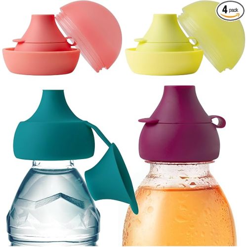 Boon Snug Sip Universal Water and Juice Silicone Bottle Toppers - Soft Spout Conversion Caps with Spill Proof Valves - Silicone Bottle Covers for Travel - Includes 4 Toppers and 4 Cases