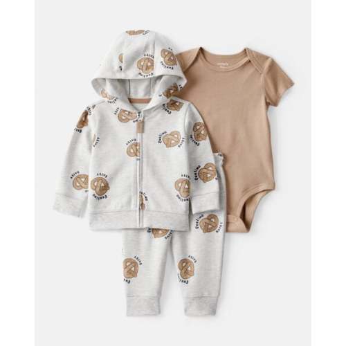 3-Piece 'Feeling Salty' Pretzel Jacket Outfit Set - Grey/Brown | Carter's