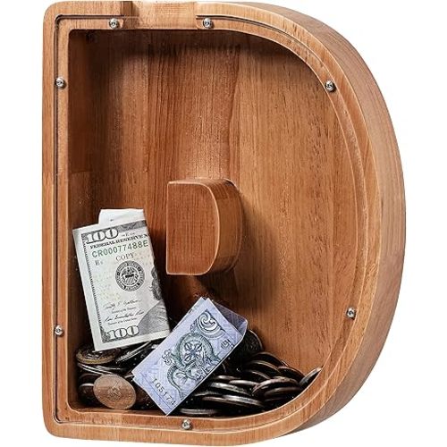 ladenk Large Wooden Kids Letter Piggy Bank - Piggy Bank for Boys Girls - Alphabet Money Bank with Initial D - Coin Bank for Birthday