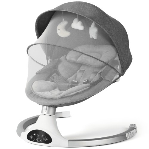 Cowiewie Electric Baby Swing with 3 Speeds 10 Lullabies Portable Indoor Rocker Gray