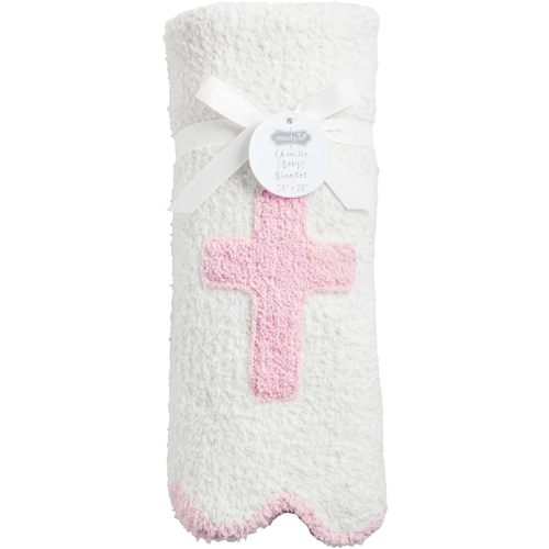 Mud Pie Kids' Pink Cross Chenille Blanket