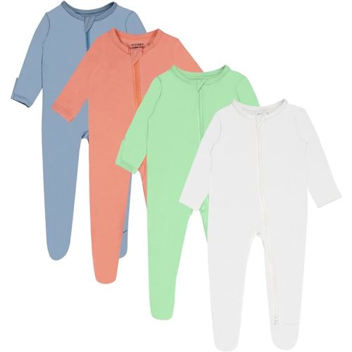 GUISBY 4-Pack Baby Boys Girls Zip-Front Sleeper Pajamas, Footed Sleep 'n Play