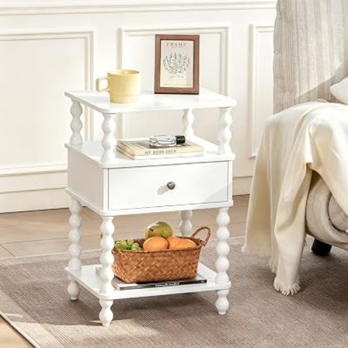AWASEN White Nightstand, Bed Side Table Bedroom with Drawer, End Table