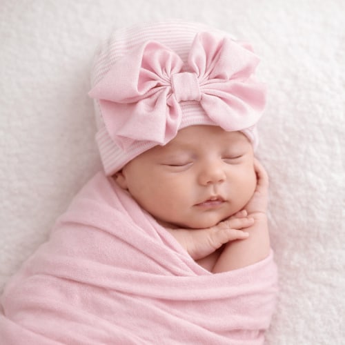 Pink Striped Newborn Hat with Pink Bow