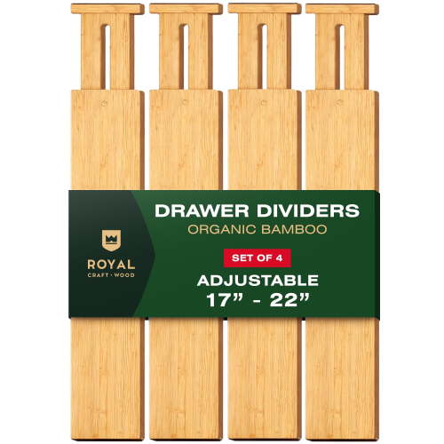 Royal Craft Wood Expandable Bamboo Drawer Dividers 17–22 Inches 4-Pack Adjustable Organizer