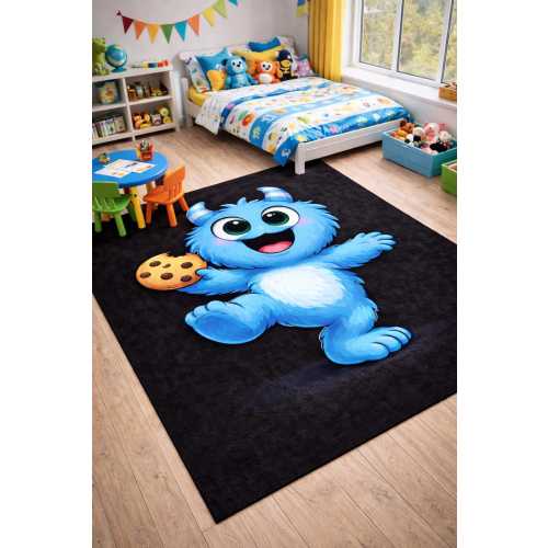 Blue Monster Kids Rug – Washable Non Slip Nursery Carpet