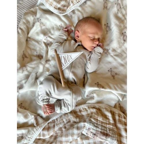 Teddy Bear Patch QUILTED 6 Layer Gauze Blanket