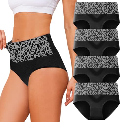 MEIDAYAI Womens Underwear Cotton Tummy Control High Waisted Underwear Soft Breathable Full Coverage Panties Multipack
