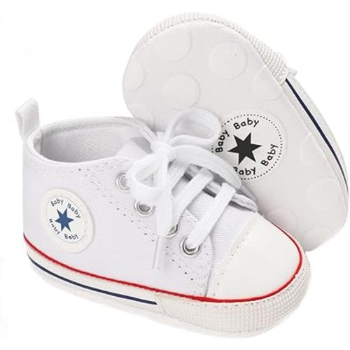 Unisex Baby Boys Girls Shoes, Newborn Infant Non-Slip Canvas Denim High Top Sneakers, Toddler First Walkers Shoes