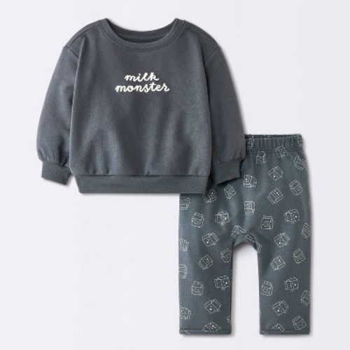 Baby Milk Monster Sweatshirt and Jogger Pants Set - Cloud Island™ Charcoal Gray 0-3M