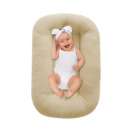 Baby Lounger 0-18 Months, Baby Lounger for Newborn, Soft Organic Cotton Breathable Lounger for Infants (Grey Baby Lounger)