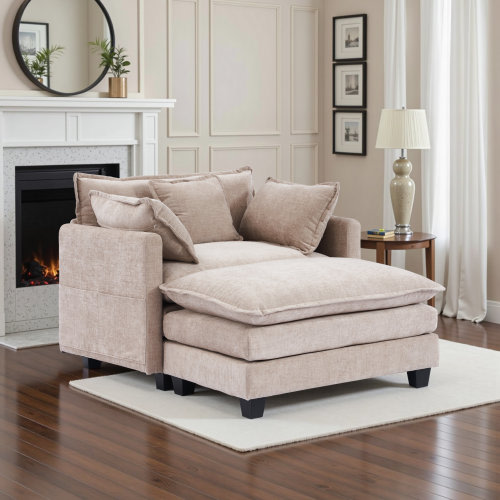 Mercer41 Chaise Lounge Chair Indoor with Ottoman, Oversized Chenille Lounge Sofa Chair, Comfy Reading Chair with Double-sided Armrest and Lumbar Support for Bedroom, Living Room, Office & Reviews | Wayfair