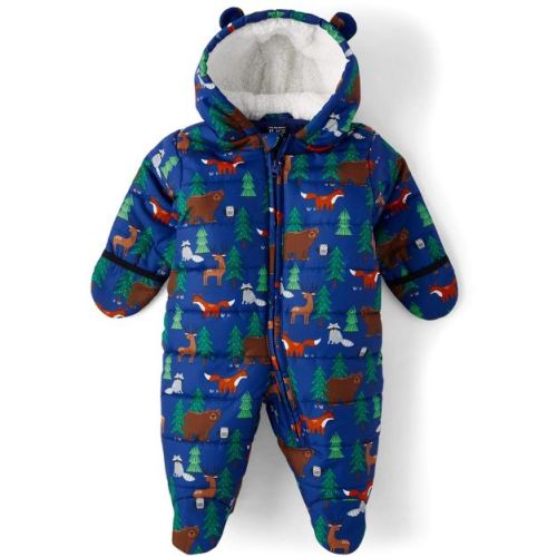 The Children's Place Baby Boys Long Sleeve Animal Print Snowsuit Blue 0-3 M