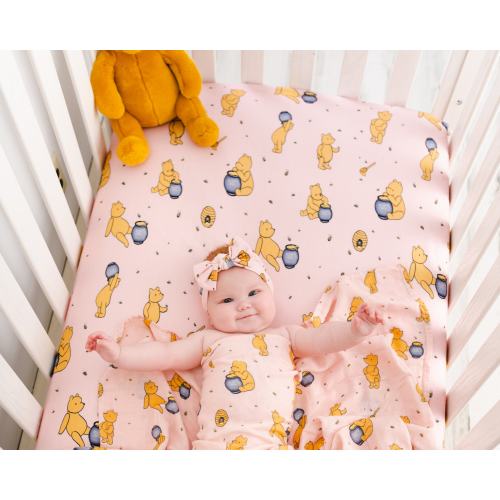 WINNIE THE POOH Pink Crib Sheet, Bamboo Crib Sheet, Winnie the Pooh Girl Crib Sheet, Soft Winnie-the-Pooh Nursery Crib Sheet