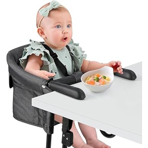 Ezebaby Hook on High Chairs, Secure Clip on High Chair for Baby, Compact Fold-Flat for Easy Storage, Fast Table Chair with Baby Seat, Portable Highchair Attaches to Table for Travel, Black