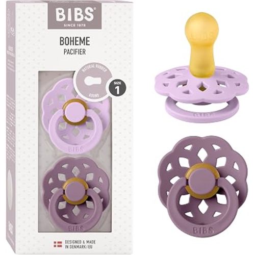 BIBS Pacifiers 0-6 Months | Boheme Collection 2-Pack | BPA-Free Round Nipple | Nautral Rubber Latex | Made in Denmark | Violet Sky/Mauve