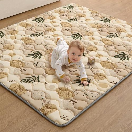 Blissful Diary Baby Play Mats for Floor, 71x59 Inch Extra Thicker & Large Soft Cushioning Foam Playmats for Babies and Toddlers, Foldable Washable Baby Crawling Mat for Playpen, Earth Tones Design