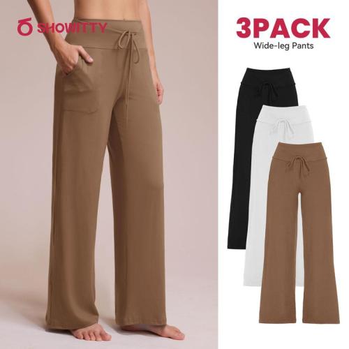 SHOWITTY 3 Pack Women's Wide Leg Pants with Pockets – High Waisted - TikTok Shop