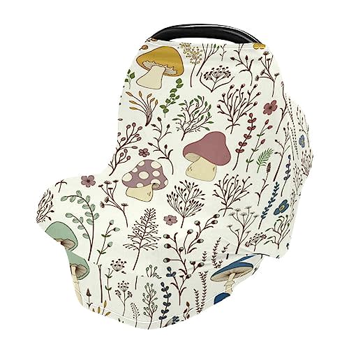 Moudou Mushroom Baby Car Seat Cover, Soft Stretchy Infant Carseat Canopy Cover Newborn Nursing Breastfeeding Cover for Stroller, High Chair, Shopping Cart