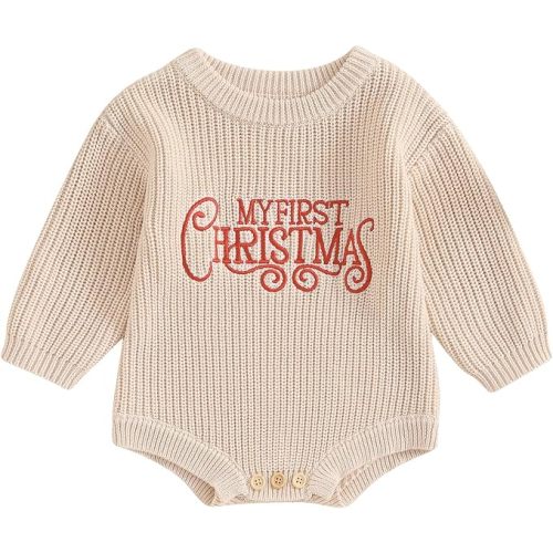 My First Christmas Baby Christmas Sweaters Letter Embroidered Long Sleeve Fall Winter Knitted Pullover
