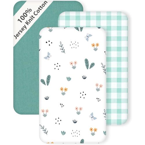3 Pack Cotton Bassinet Sheets - 35"x21" for HARPPA, Larex 3 in 1, Besrey, Miclassic and Bellababy Baby Bassinet, Ultra Soft & Skin Friendly Bassinet Fitted Sheets, Green Leaf