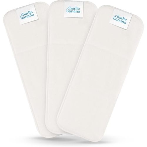 Charlie Banana Baby Super Absorbent Deluxe Reusable and Washable Hemp and Cotton Inserts for Cloth Diapers, Newborn/Booster Size, 3 Pack