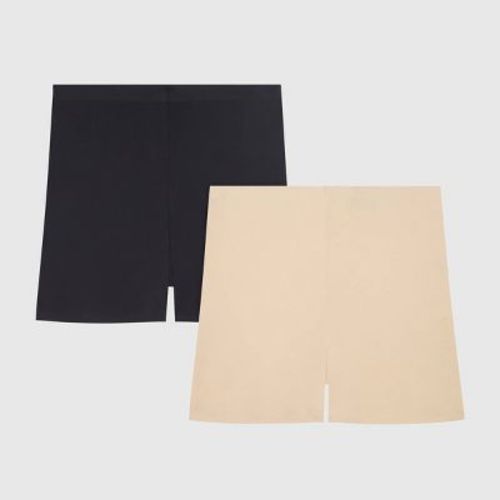 Maidenform Women's 2pk Light Control Shaping Girl Shorts SES856 - Black/Almond M: Nylon/Spandex Blend, Tummy Slimming, Double-Layered Knit
