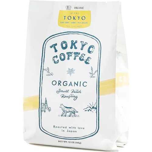 TOKYO COFFEE Organic Blend, Medium Dark Roast Whole Bean Coffee from Japan - 12oz Bag - Sweet and Smooth Signature Blend made with 100% Arabica Beans