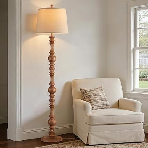 QiMH 61" Vintage Floor Lamp for Living Room, Farmhouse Lamps, Wood Grain