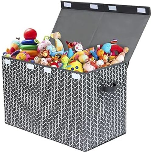 Mayniu Large Toy Box Chest Storage Bins with Lid, Toys Organizers Storage Boxes Basket with Sturdy Handles for Boys, Girls, Living Room,Nursery, Playroom, Bedroom (Grey)
