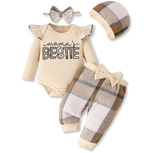 SUNNY PIGGY Baby Girl Clothes Newborn Outfits Infant Ruffle Romper 0-18M Fall Winter Flower Plaid Pants Clothing Set