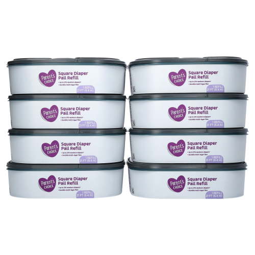 Parent's Choice Square Diaper Pail Refills, 8 Count, Holds up to 2160 Newborn Diapers
