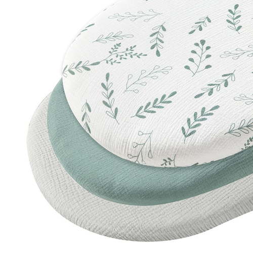 Muslin Bassinet Sheets for Baby Girl Boy, 3 Pack Soft Breathable Baby Bassinet Mattress Sheets Fit for Hourglass Oval Cradle, Moses Basket Rectangle Mattress