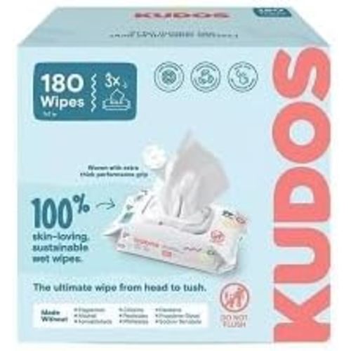 Kudos Skin-Loving Baby Wipes, Plastic-Free & Unscented - 180ct (3 pack of 60)