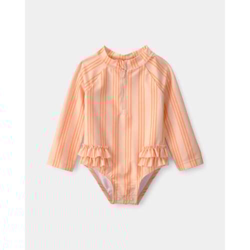 Baby Girl 1-Piece Striped Long-Sleeve Rashguard Swimsuit - Orange | Carter's