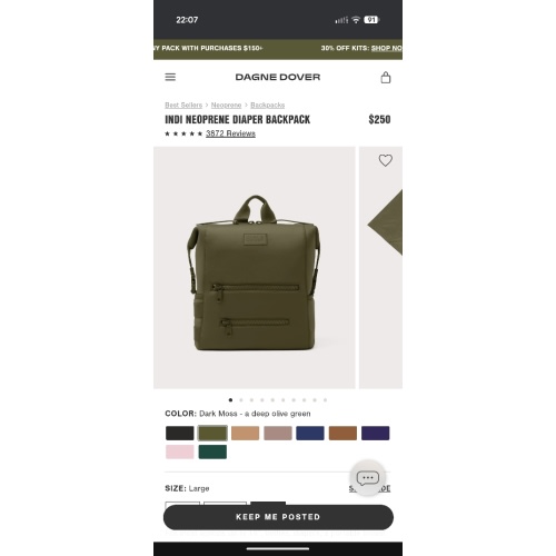 Indi Diaper Backpack in Dark Moss, Large