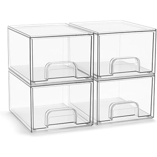 Sorbus Acrylic Storage Containers - 5 Pack, Stackable Storage Bins Set for Bathroom Organization - Clear Acrylic Drawer Organizers - Makeup Case Pull-Out Drawers (7.6’’ and 4.4’’ Tall and 12.1’’ Wide)