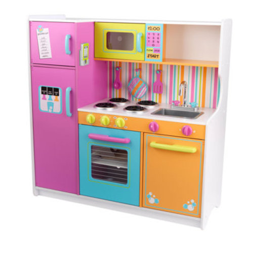 Deluxe Big and Bright Wooden Play Kitchen with Play Phone, Neon Colors | Wayfair