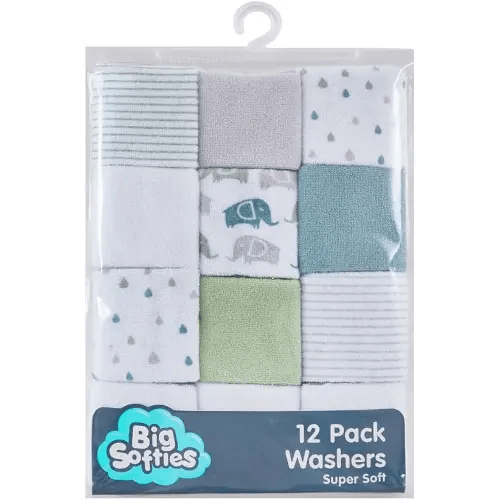 Big Softies Supersoft Spot Baby Washers 12 Piece Set, Green, 12 Count