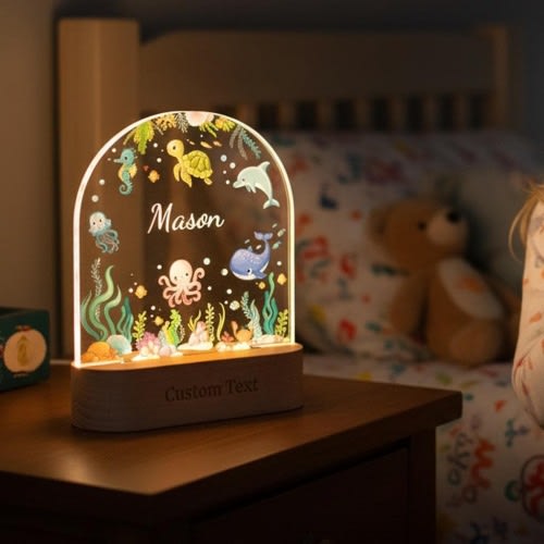Under the Sea Decoration Night Light, Ocean Themed Decorative Night Light, Marine Life LED Rainbow&Warm Night Light, Cartoon Gift For Kids