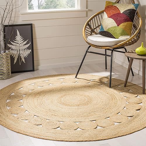 SAFAVIEH Natural Fiber Collection Area Rug - 5' Round, Natural, Handmade Boho Charm Farmhouse Jute, Ideal for High Traffic Areas in Living Room, Bedroom (NF364A)