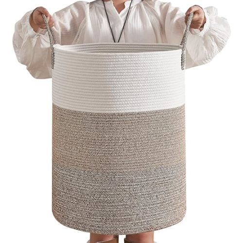 CLHMILY&Z 80L Laundry Basket Round Storage Rope Basket - 16.5x22.5 Inches - Laundry Hamper in Bedreoom and Mutil Storage Bin for Blankets, Toys, and Nursery Essentials