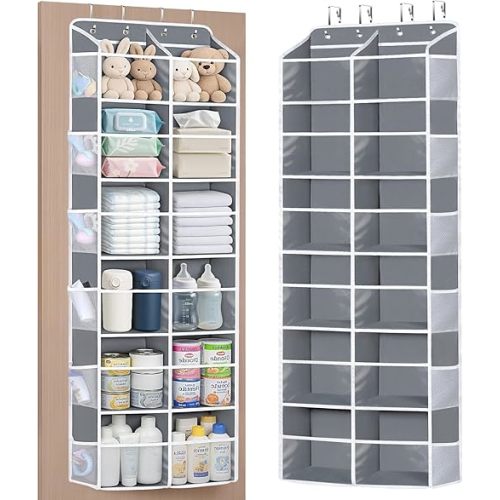 Univivi Over the Door Organizer, 6 Tiers Behind Door Storage with Clear Deep Pockets Hanging Organizer for Closet, Bedroom, Nursery, Bathroom and Sundries (Grey)