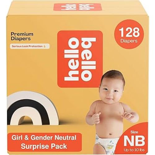 Amazon.com: Hello Bello Newborn Premium Diapers, (Size NB - Up to 10 lbs) Surprise Pack for Girls - 128 Count, Hypoallergenic with Soft, Cloth-Like Feel - Assorted Girl & Gender Neutral Patterns : Baby
